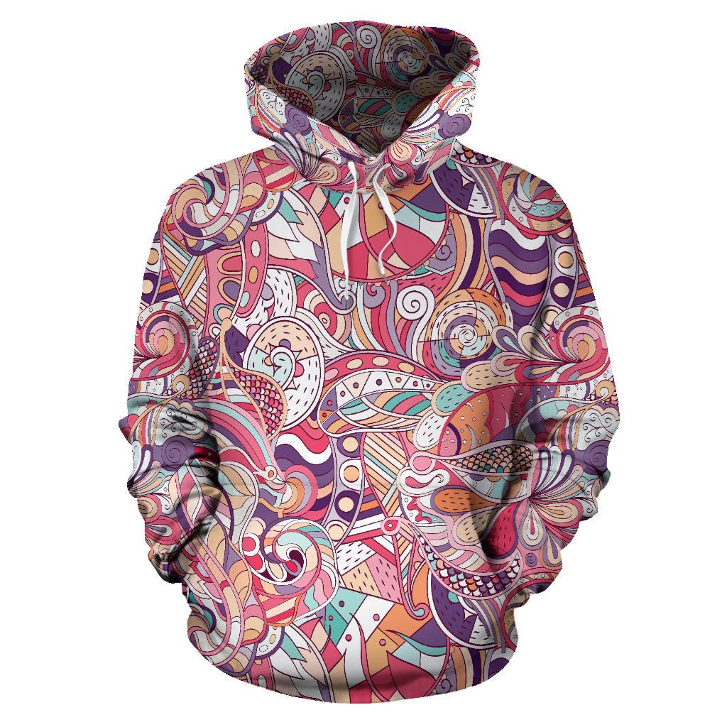 Pastel Bohemian Floral Pattern Print Pullover Hoodie