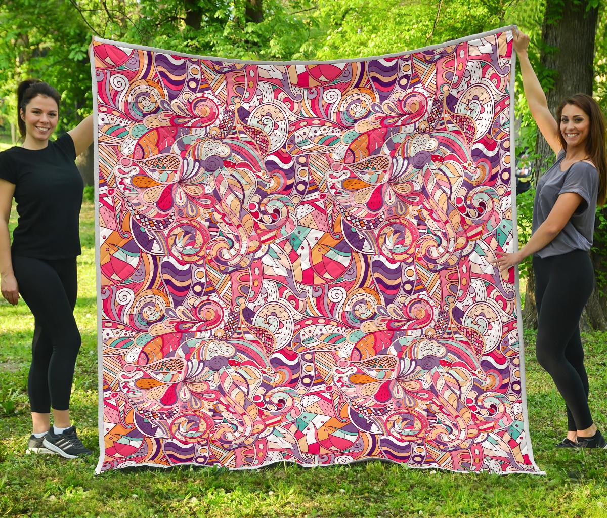 Pastel Bohemian Floral Pattern Print Quilt