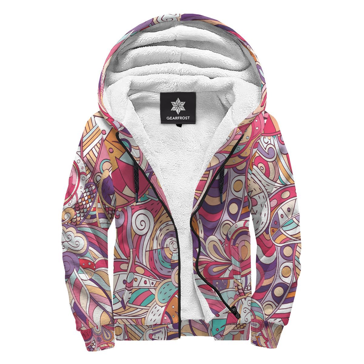 Pastel Bohemian Floral Pattern Print Sherpa Lined Fleece Hoodie