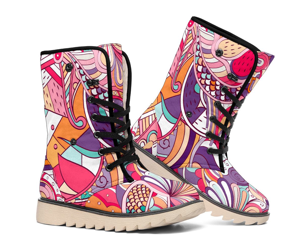 Pastel Bohemian Floral Pattern Print Winter Boots