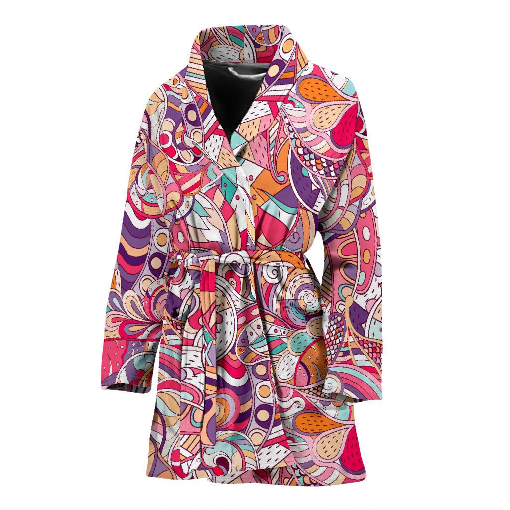 Pastel Bohemian Floral Pattern Print Women's Bathrobe