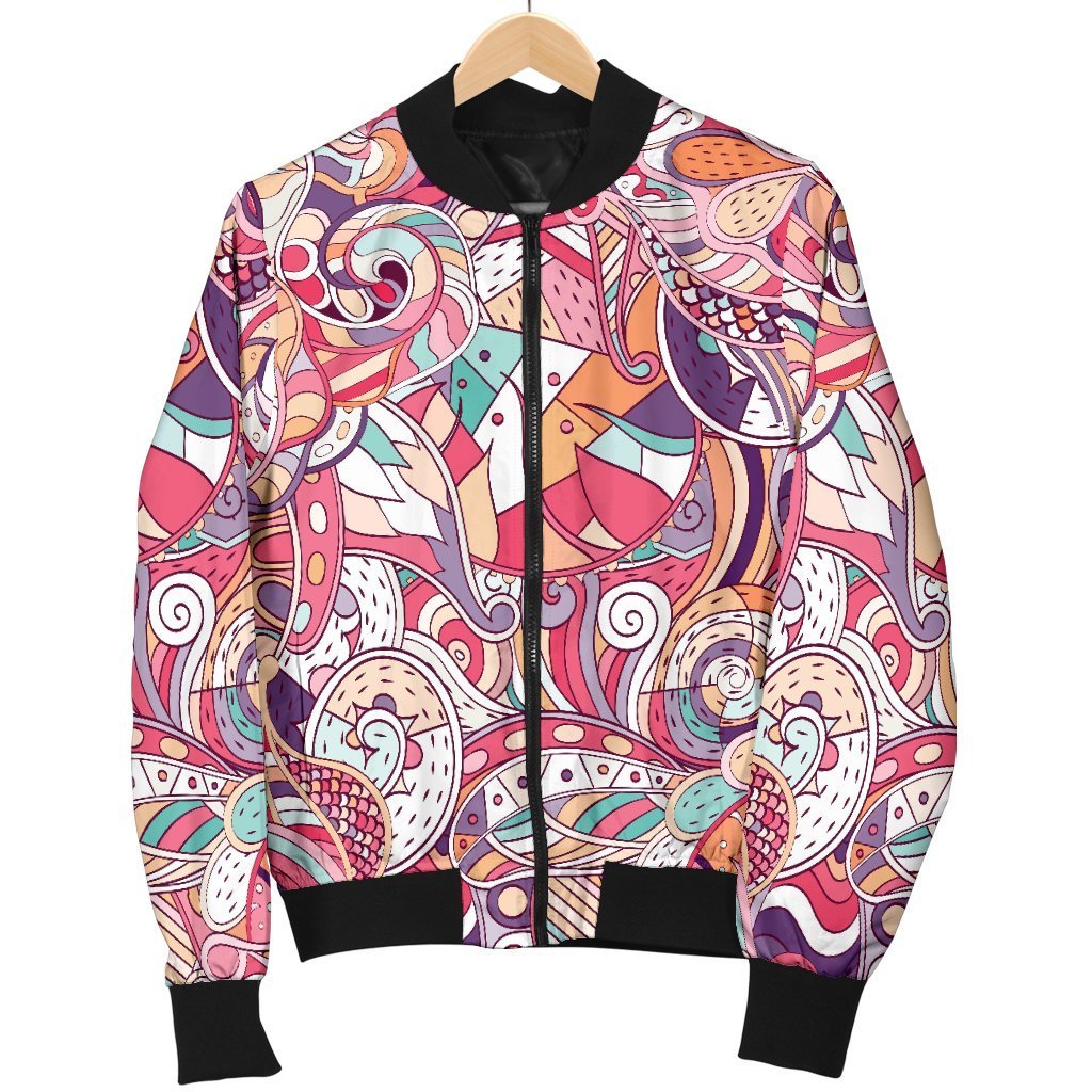 Pastel Bohemian Floral Pattern Print Women's Bomber Jacket