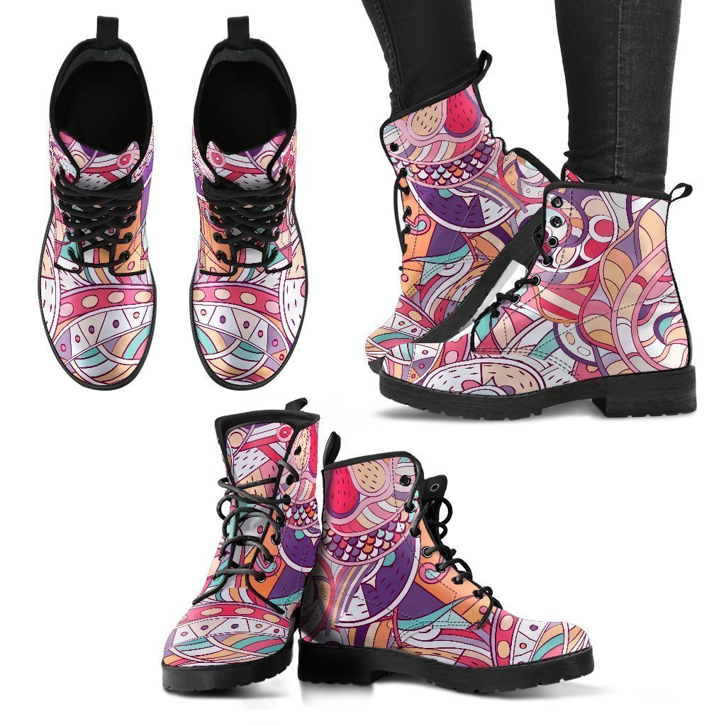 Pastel Bohemian Floral Pattern Print Women's Boots