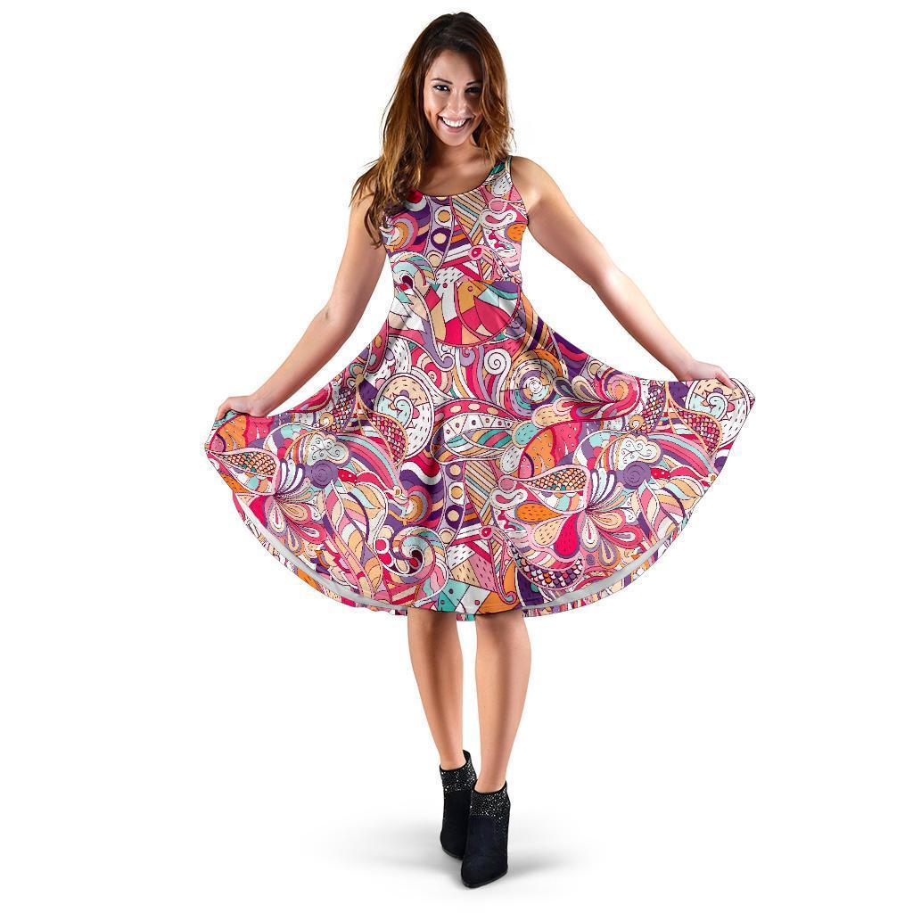 Pastel Bohemian Floral Pattern Print Women's Dress