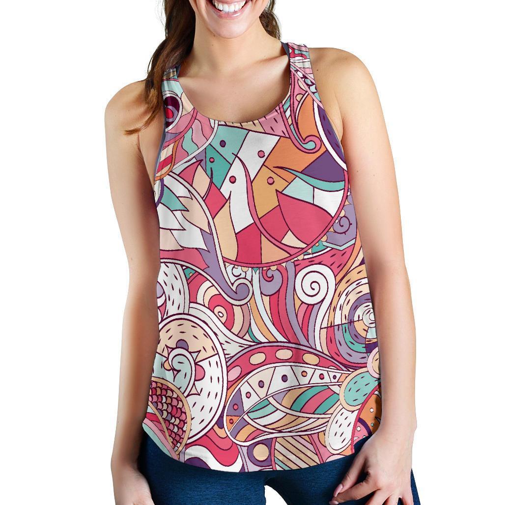 Pastel Bohemian Floral Pattern Print Women's Racerback Tank Top