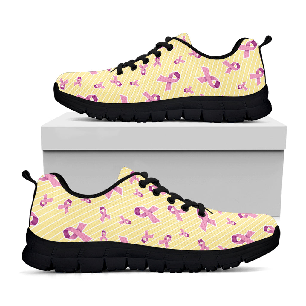 Pastel Breast Cancer Awareness Print Black Sneakers