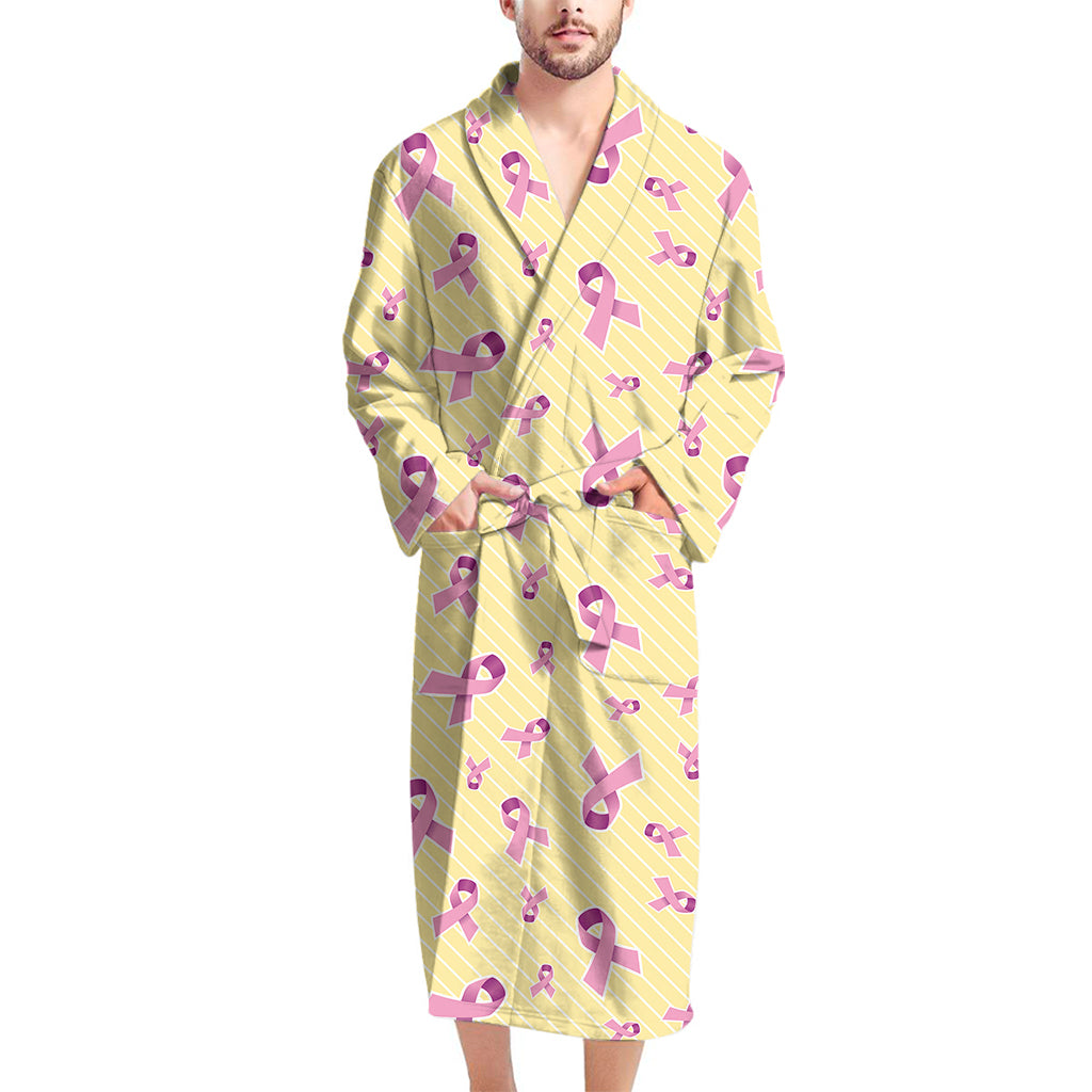 Pastel Breast Cancer Awareness Print Men's Bathrobe