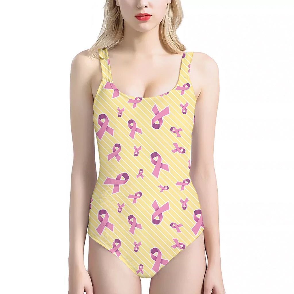 Pastel Breast Cancer Awareness Print One Piece Halter Neck Swimsuit