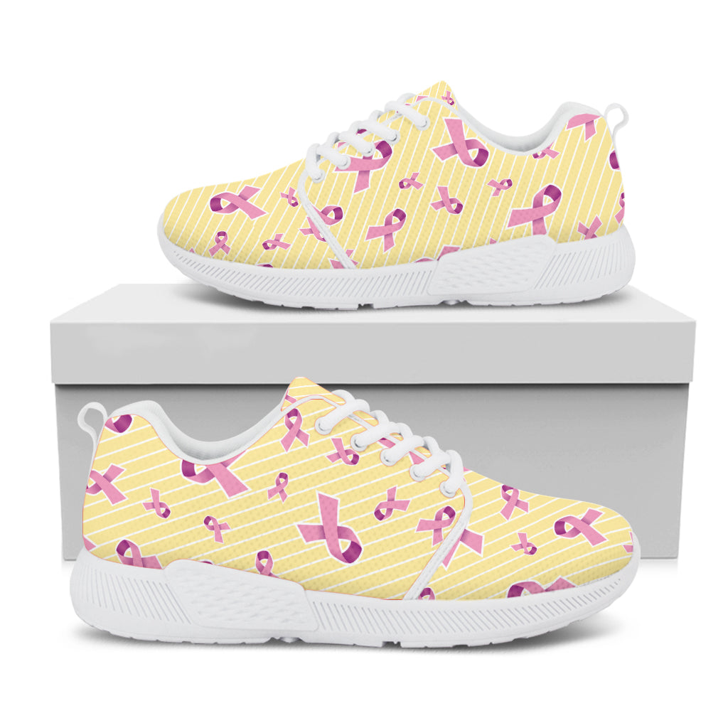 Pastel Breast Cancer Awareness Print White Athletic Shoes