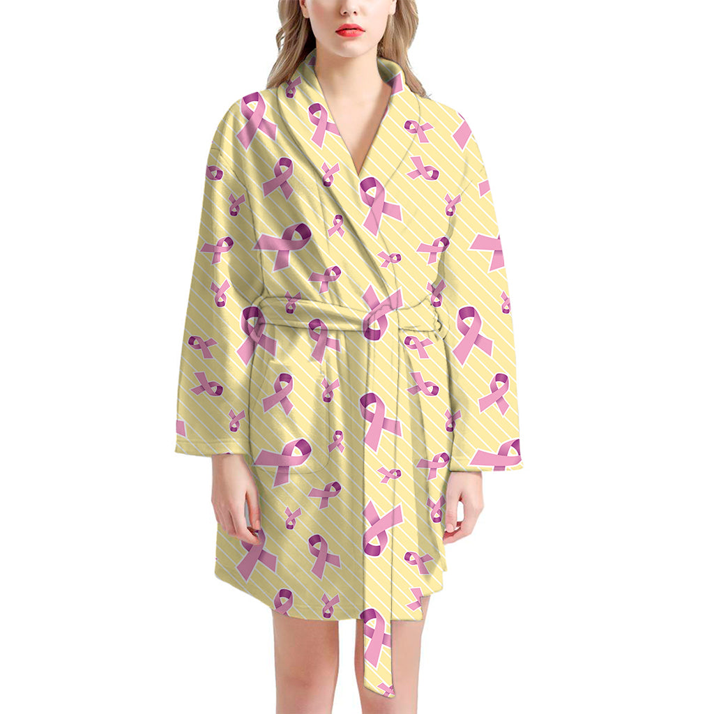 Pastel Breast Cancer Awareness Print Women's Bathrobe