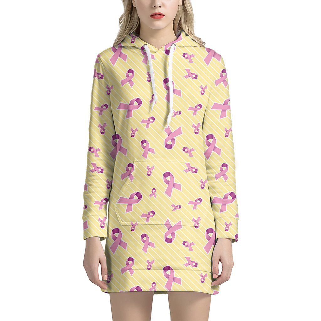 Pastel Breast Cancer Awareness Print Women's Pullover Hoodie Dress