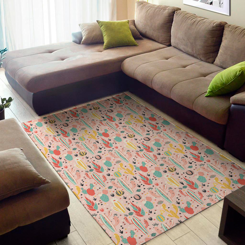 Pastel Cactus And Succulent Print Area Rug