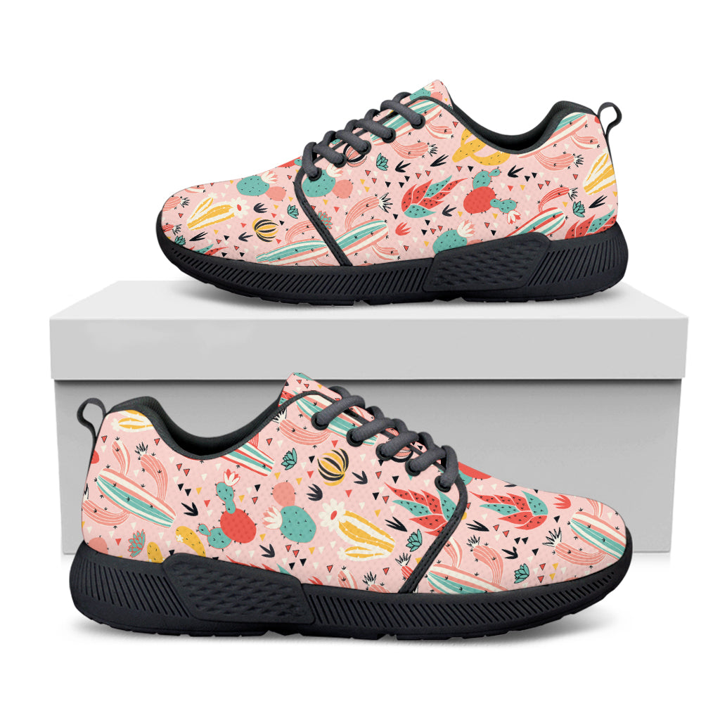 Pastel Cactus And Succulent Print Black Athletic Shoes