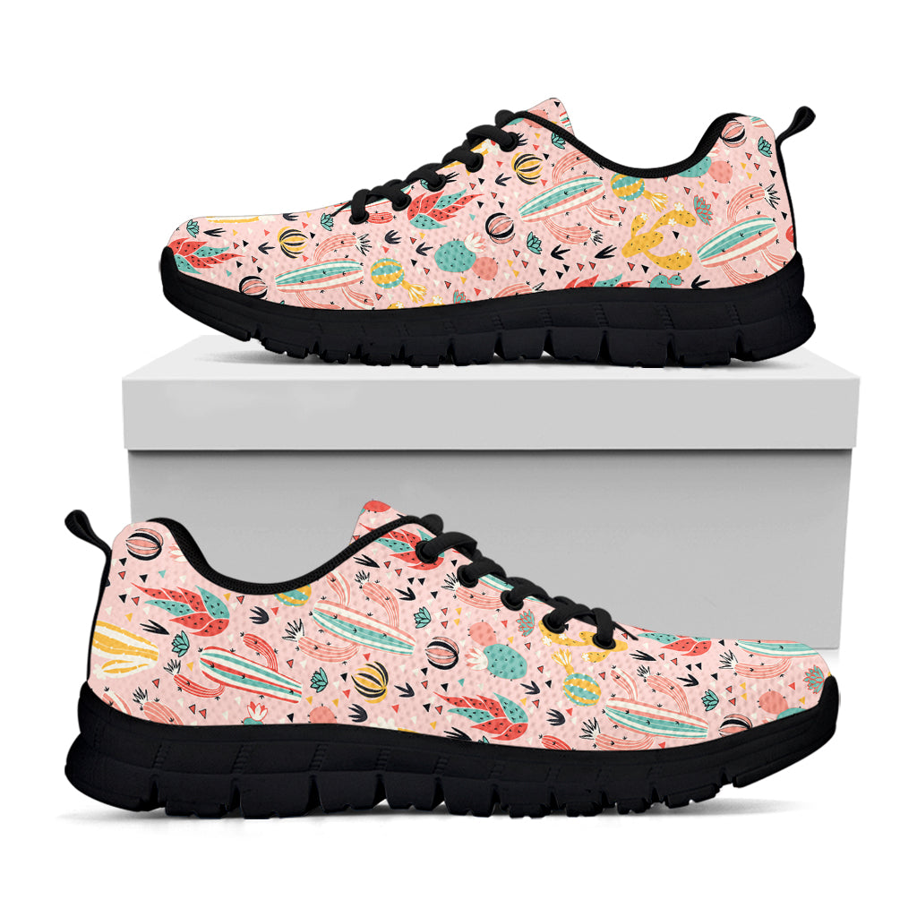 Pastel Cactus And Succulent Print Black Sneakers