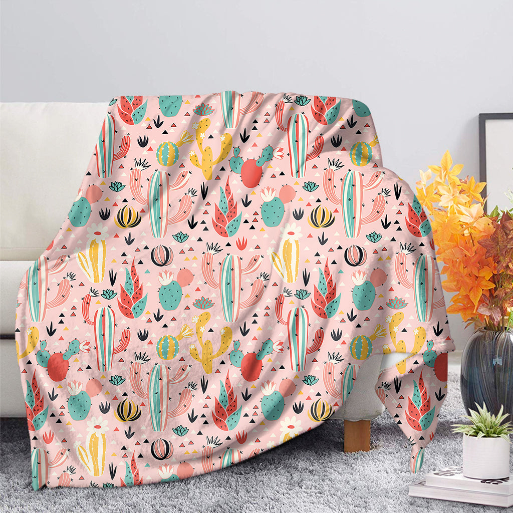 Pastel Cactus And Succulent Print Blanket