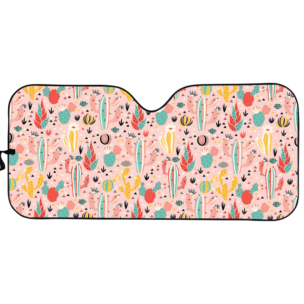 Pastel Cactus And Succulent Print Car Sun Shade