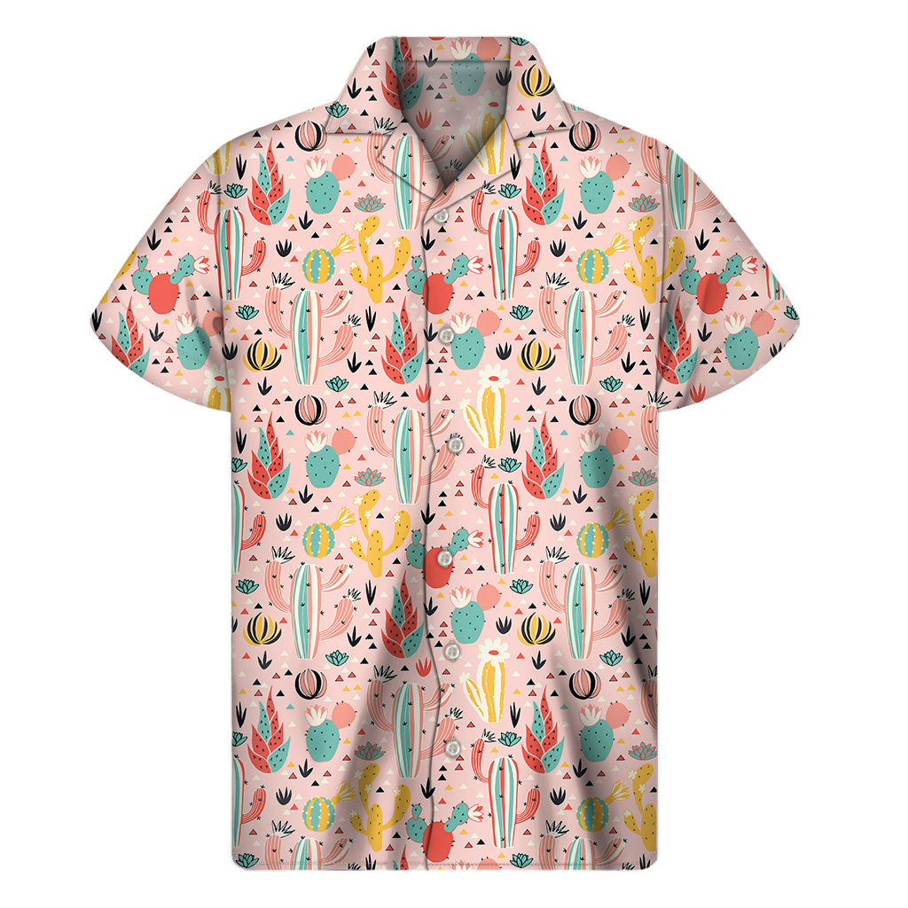 Pastel Cactus And Succulent Print Men's Short Sleeve Shirt