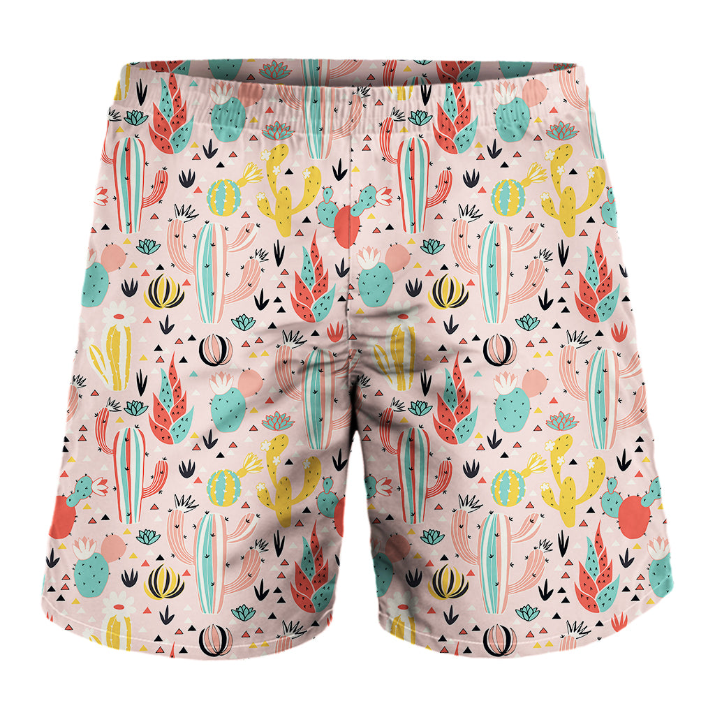 Pastel Cactus And Succulent Print Men's Shorts