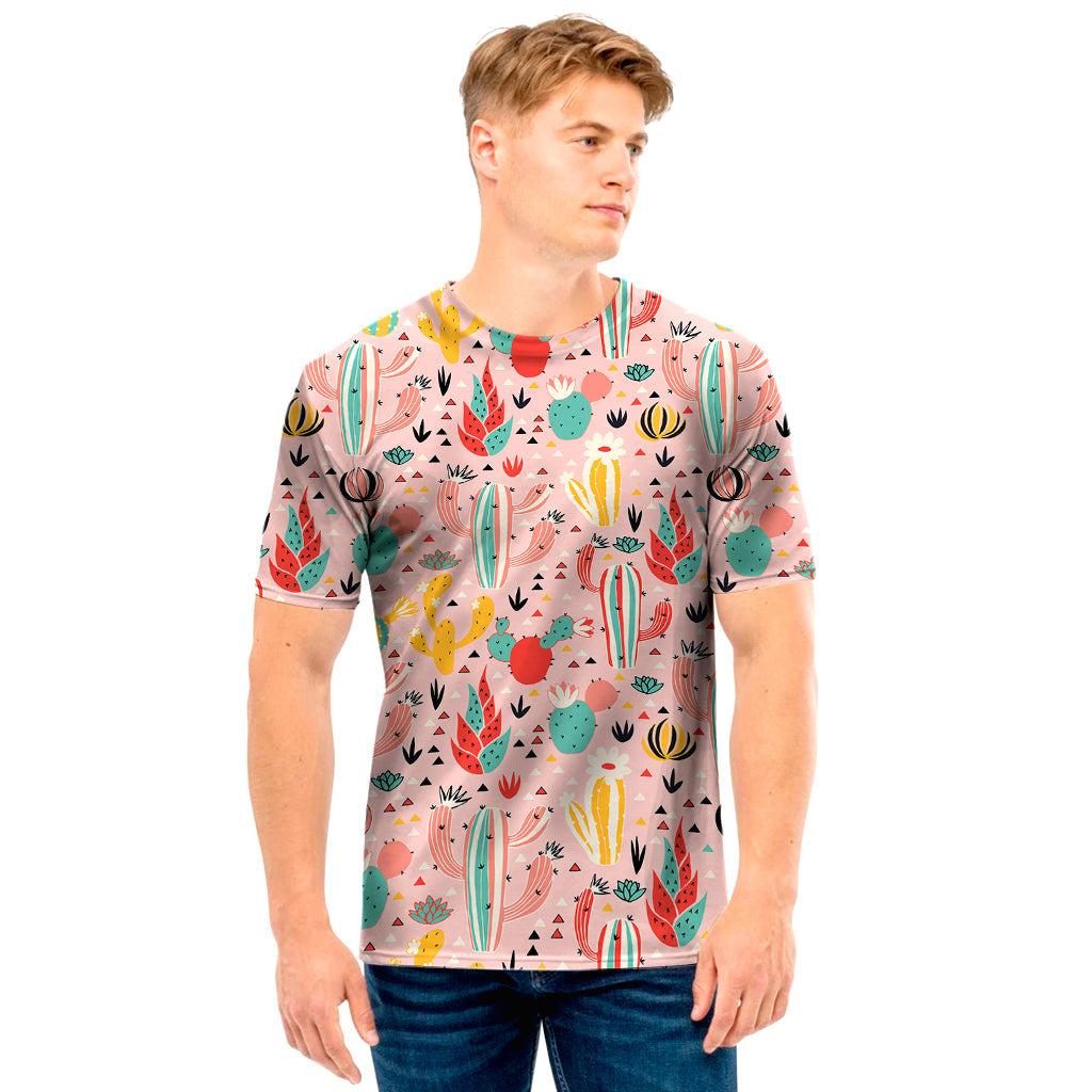 Pastel Cactus And Succulent Print Men's T-Shirt