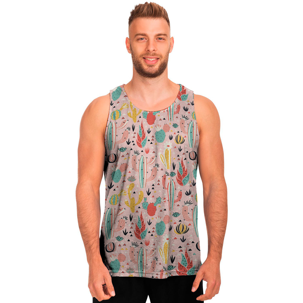 Pastel Cactus And Succulent Print Men's Tank Top