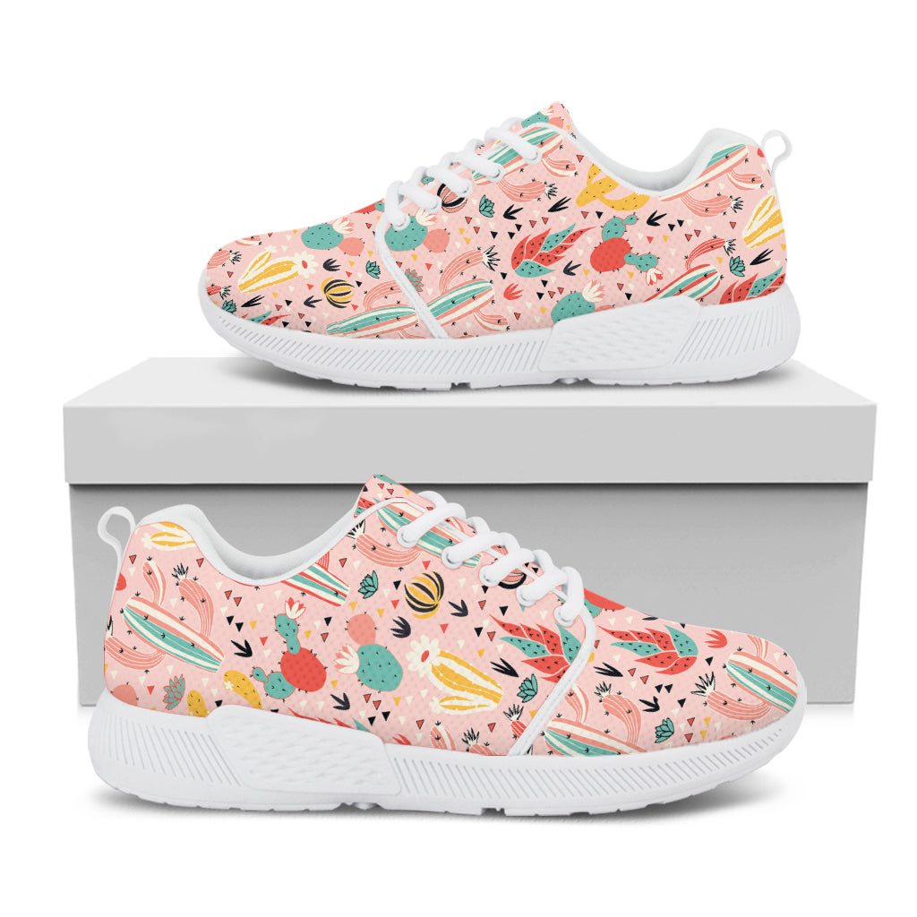 Pastel Cactus And Succulent Print White Athletic Shoes