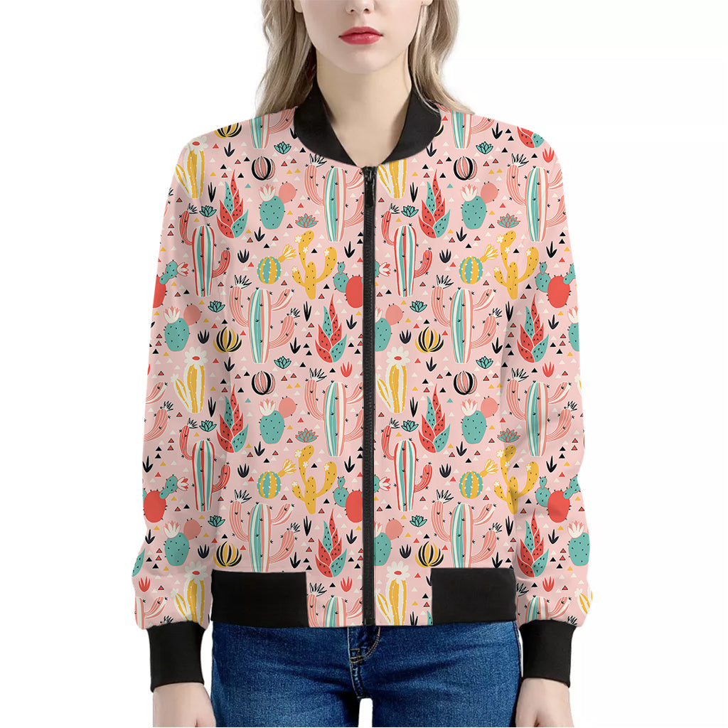 Pastel Cactus And Succulent Print Women's Bomber Jacket