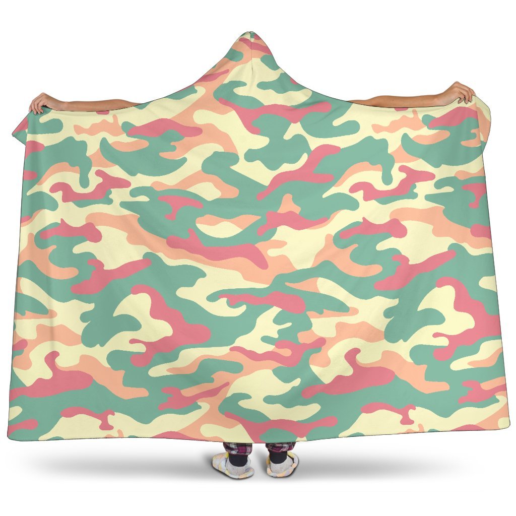 Pastel Camouflage Print Hooded Blanket