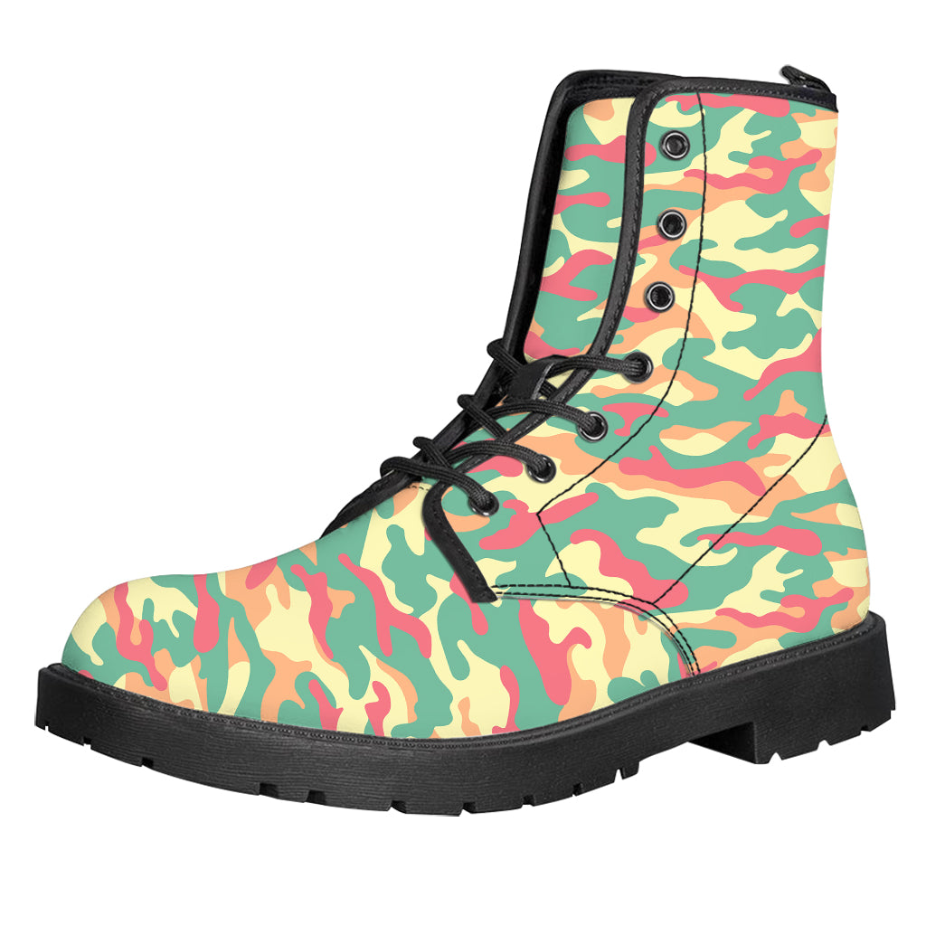 Pastel Camouflage Print Leather Boots