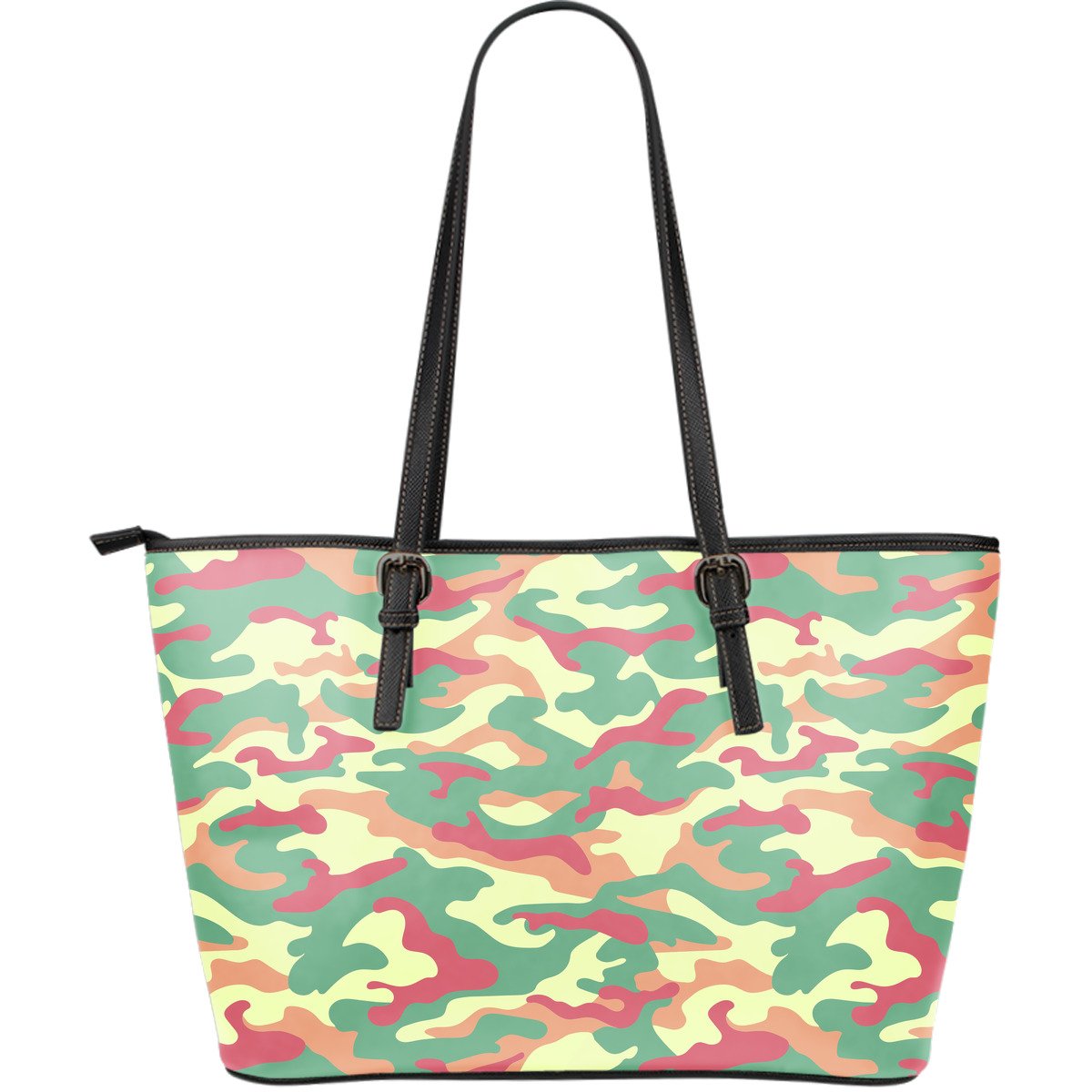 Pastel Camouflage Print Leather Tote Bag