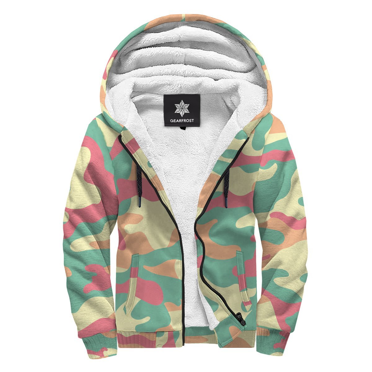 Pastel Camouflage Print Sherpa Lined Fleece Hoodie