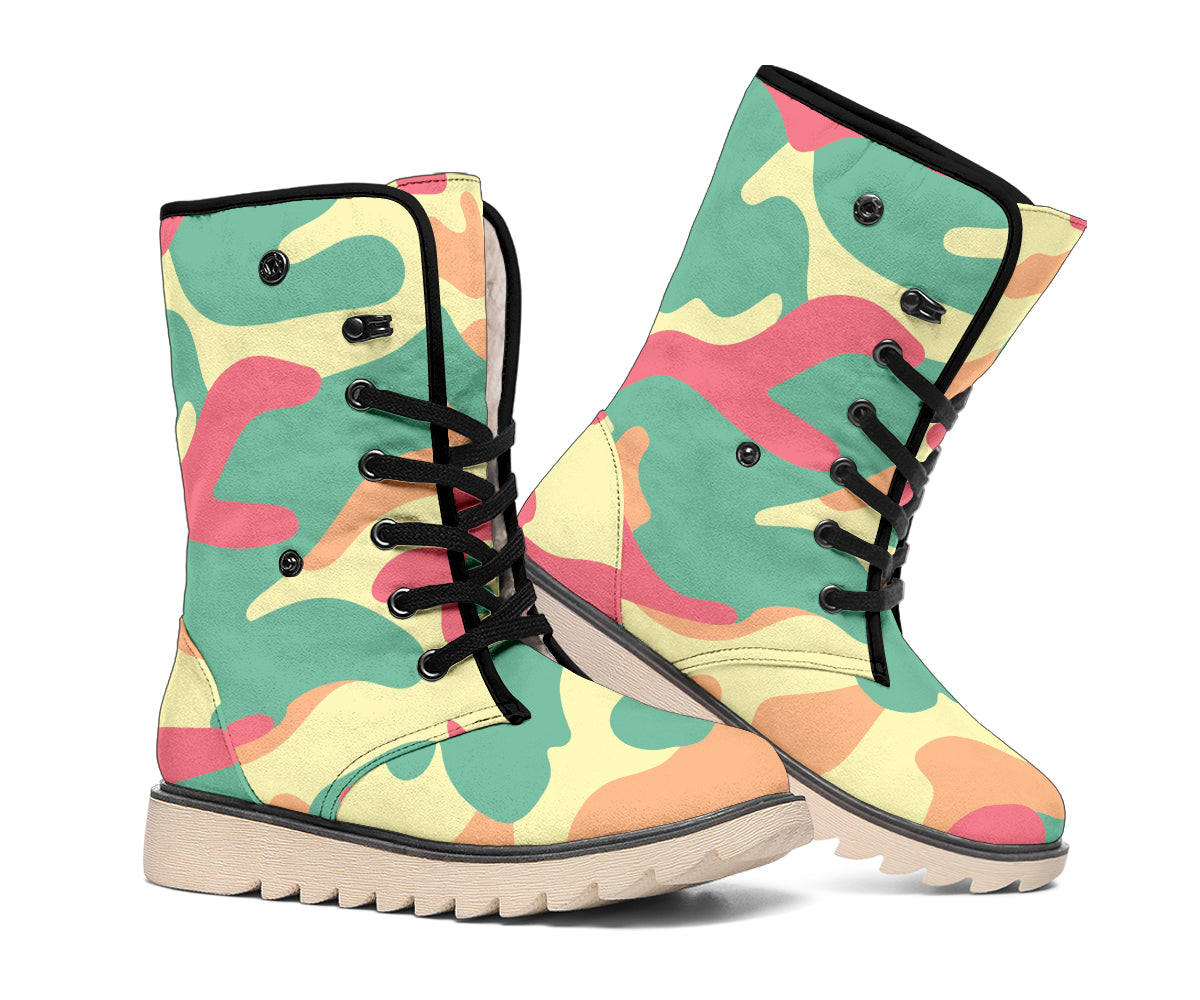 Pastel Camouflage Print Winter Boots