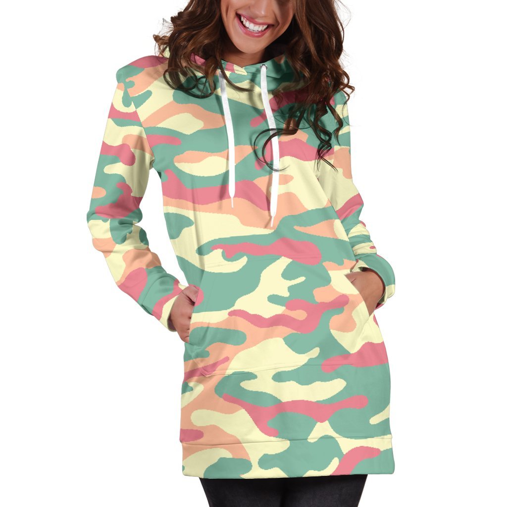 Pastel Camouflage Print Women's Pullover Hoodie Dress