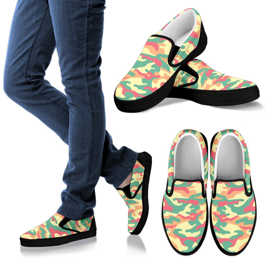 Pastel Camouflage Print Women's Slip On Shoes