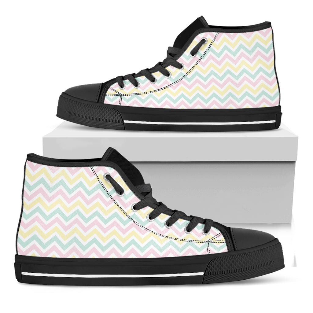 Pastel Chevron Pattern Print Black High Top Shoes