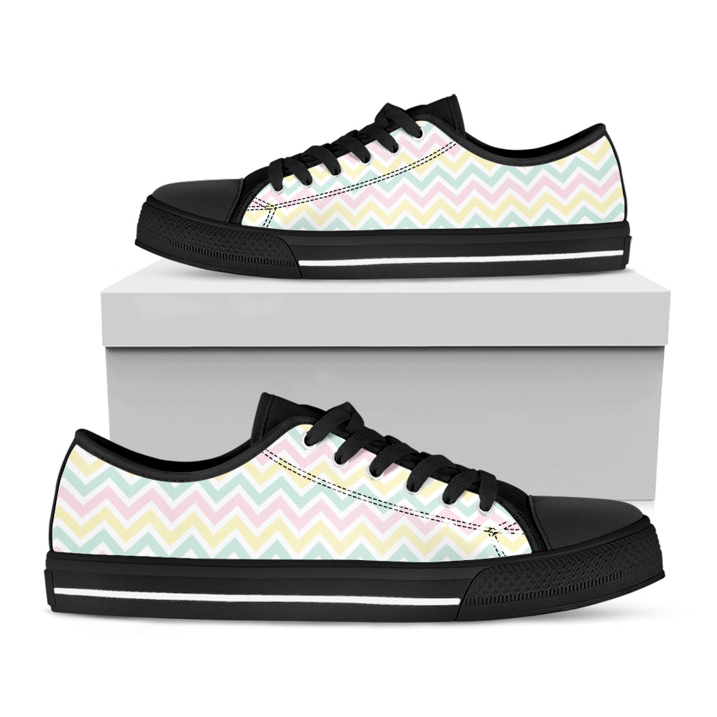 Pastel Chevron Pattern Print Black Low Top Shoes