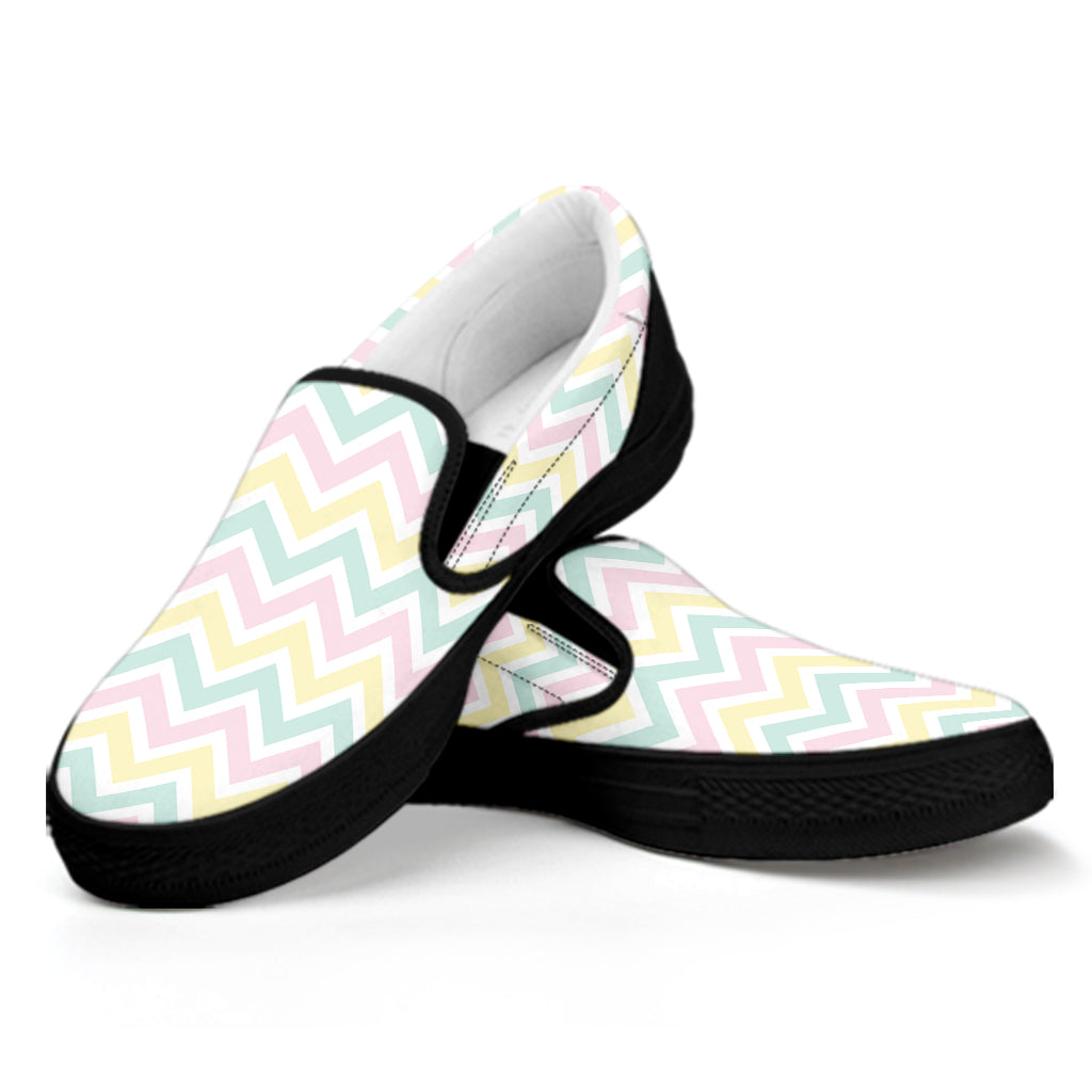 Pastel Chevron Pattern Print Black Slip On Shoes