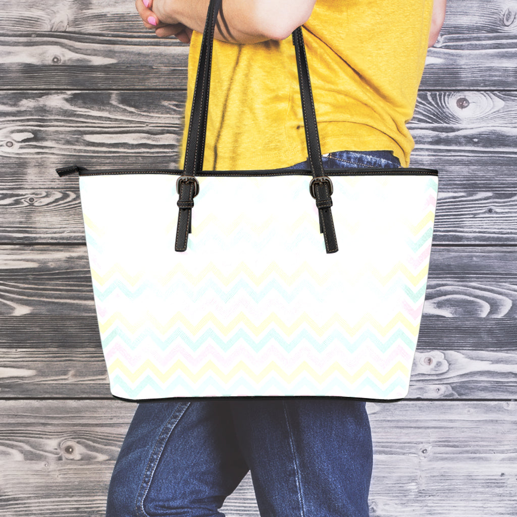 Pastel Chevron Pattern Print Leather Tote Bag