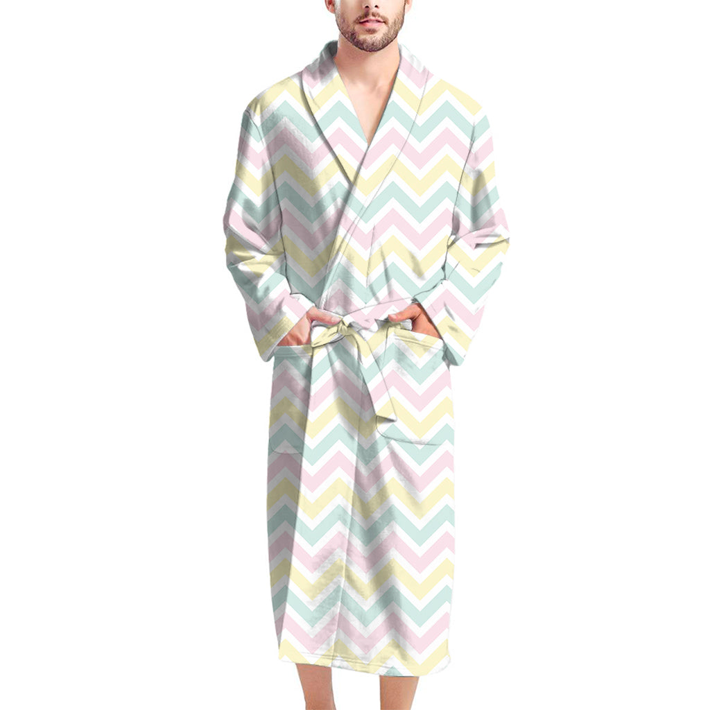 Pastel Chevron Pattern Print Men's Bathrobe