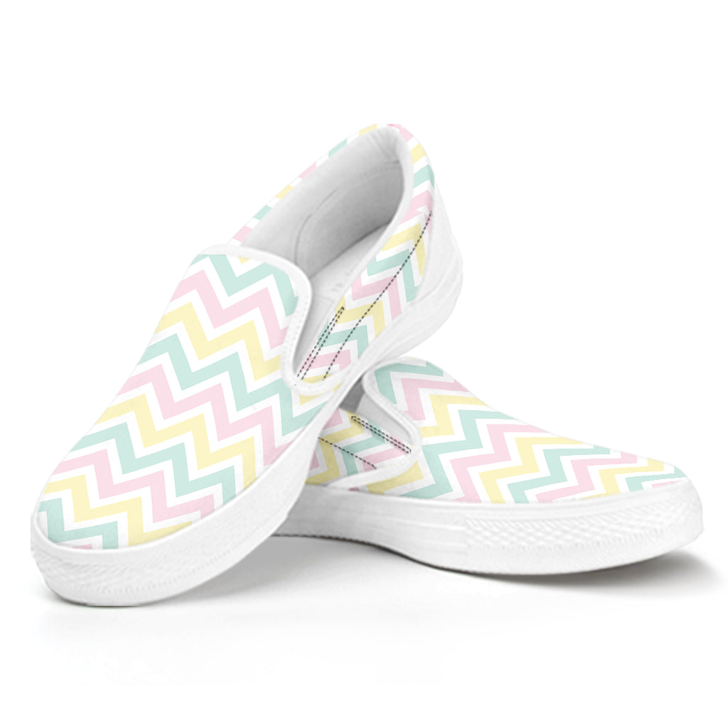 Pastel Chevron Pattern Print White Slip On Shoes