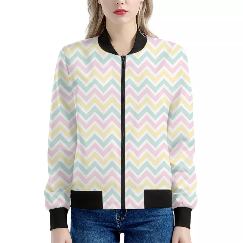 Pastel Chevron Pattern Print Women's Bomber Jacket