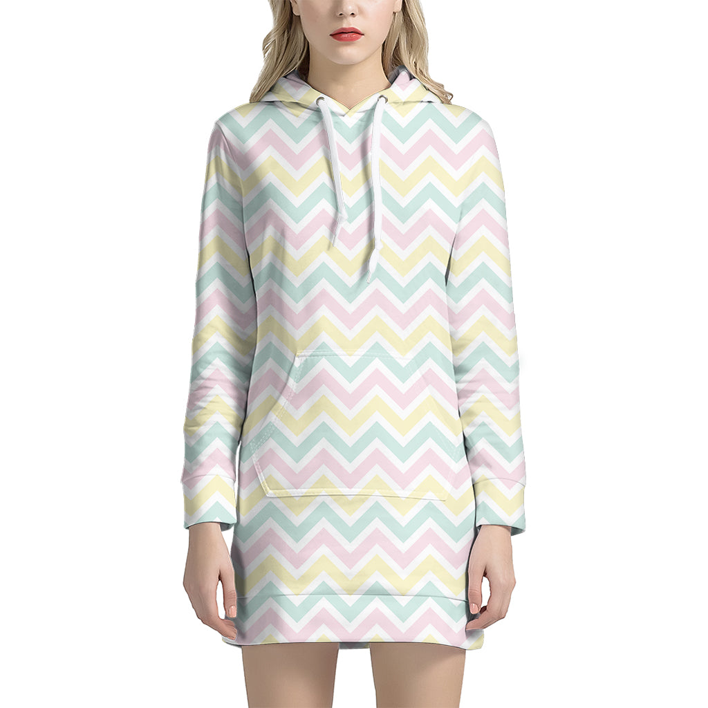 Pastel Chevron Pattern Print Women's Pullover Hoodie Dress