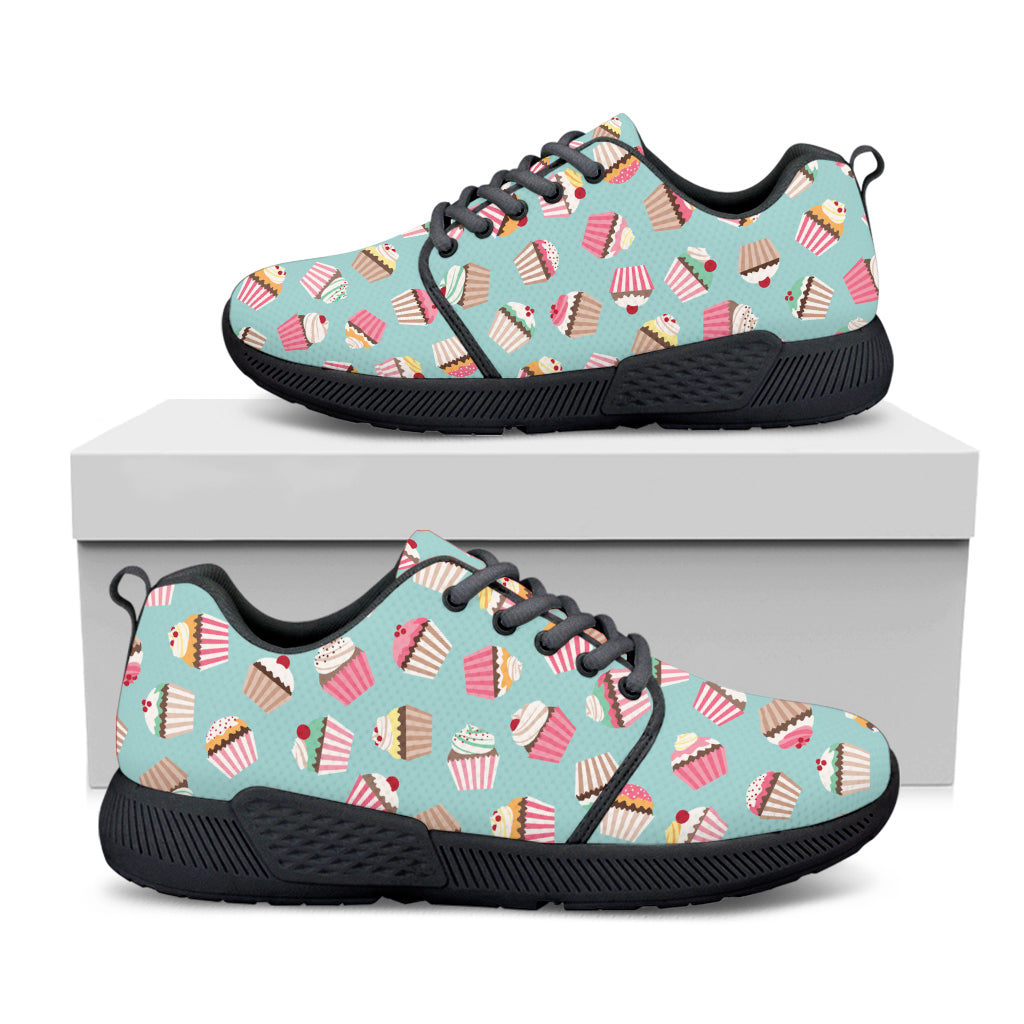 Pastel Cupcake Pattern Print Black Athletic Shoes