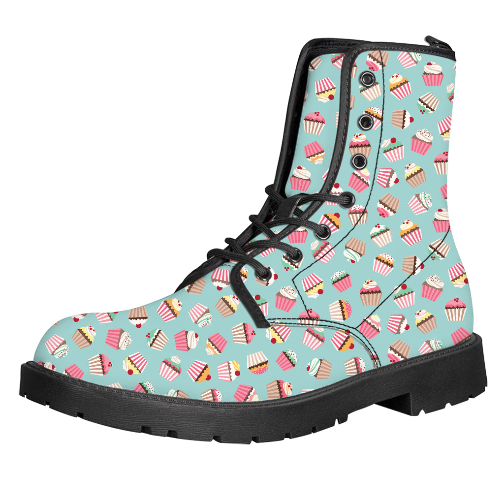 Pastel Cupcake Pattern Print Leather Boots