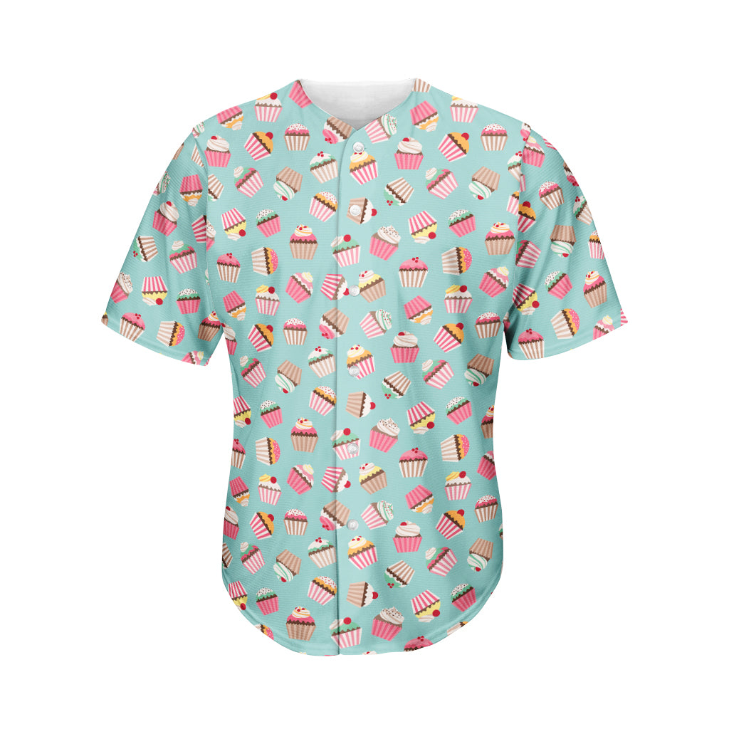 Pastel Cupcake Pattern Print Men's Baseball Jersey