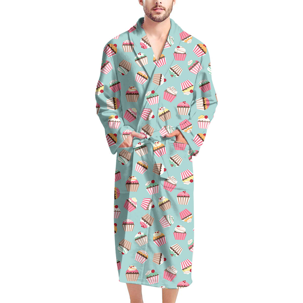 Pastel Cupcake Pattern Print Men's Bathrobe