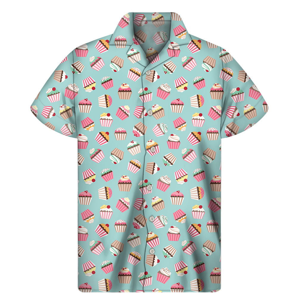 Pastel Cupcake Pattern Print Men's Short Sleeve Shirt