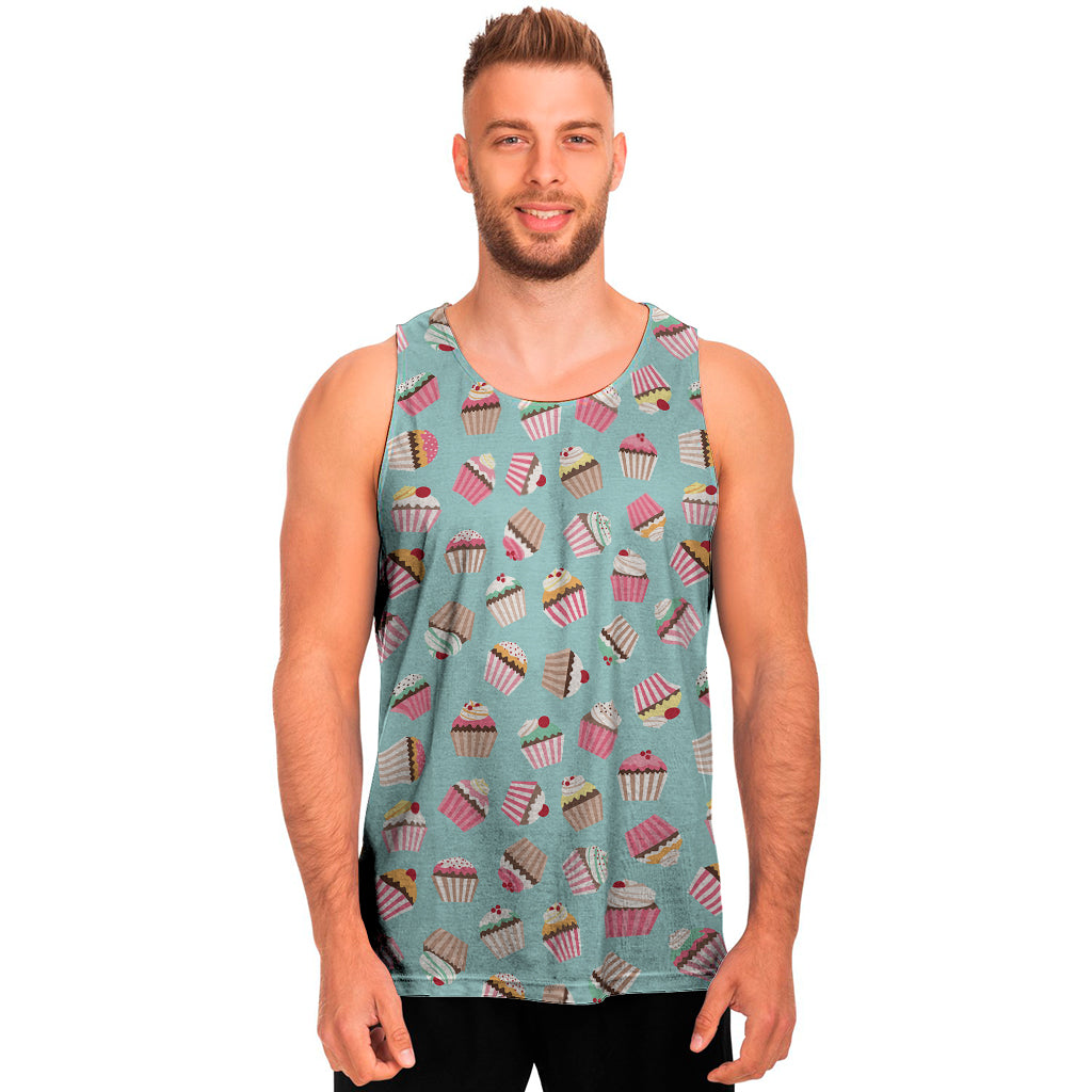 Pastel Cupcake Pattern Print Men's Tank Top