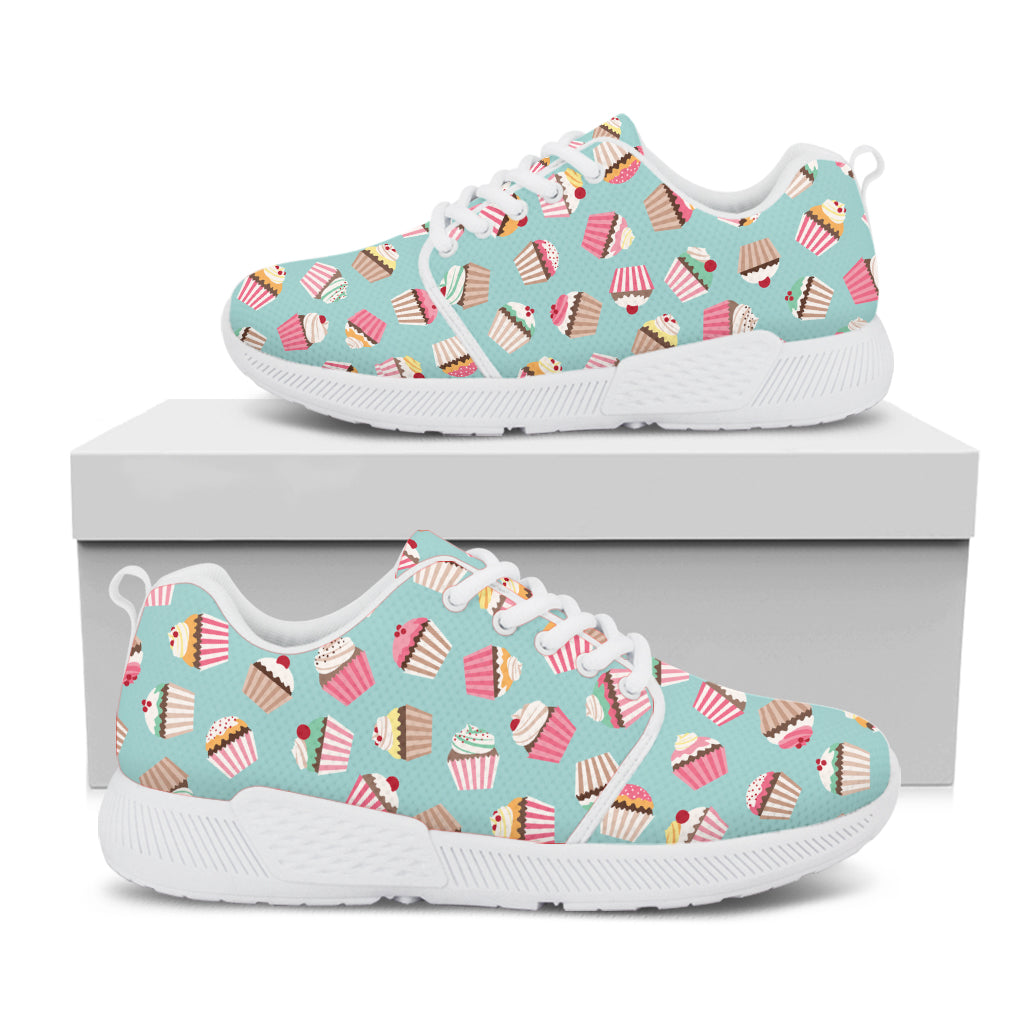 Pastel Cupcake Pattern Print White Athletic Shoes