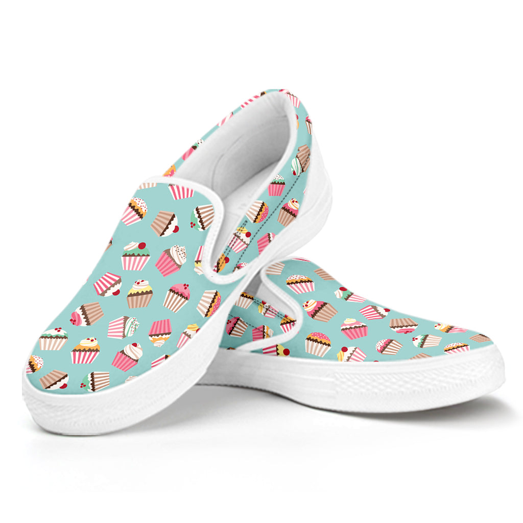 Pastel Cupcake Pattern Print White Slip On Shoes