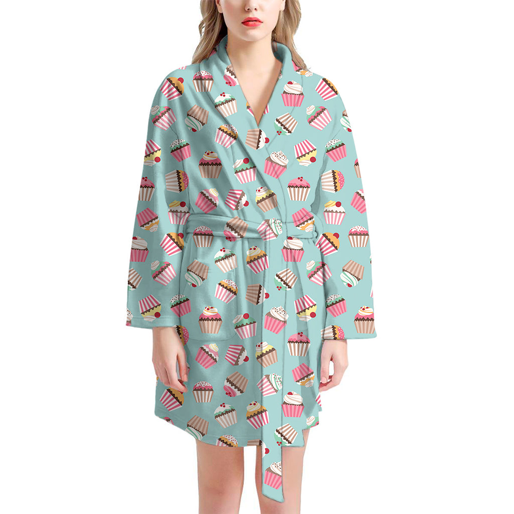 Pastel Cupcake Pattern Print Women's Bathrobe